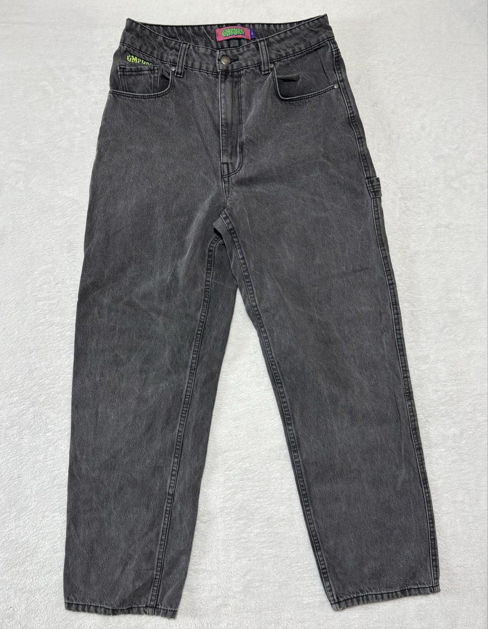 Empyre Mom Jeans Womens 6 Gray Charcoal Wash High Rise Relaxed Fit Denim Logo